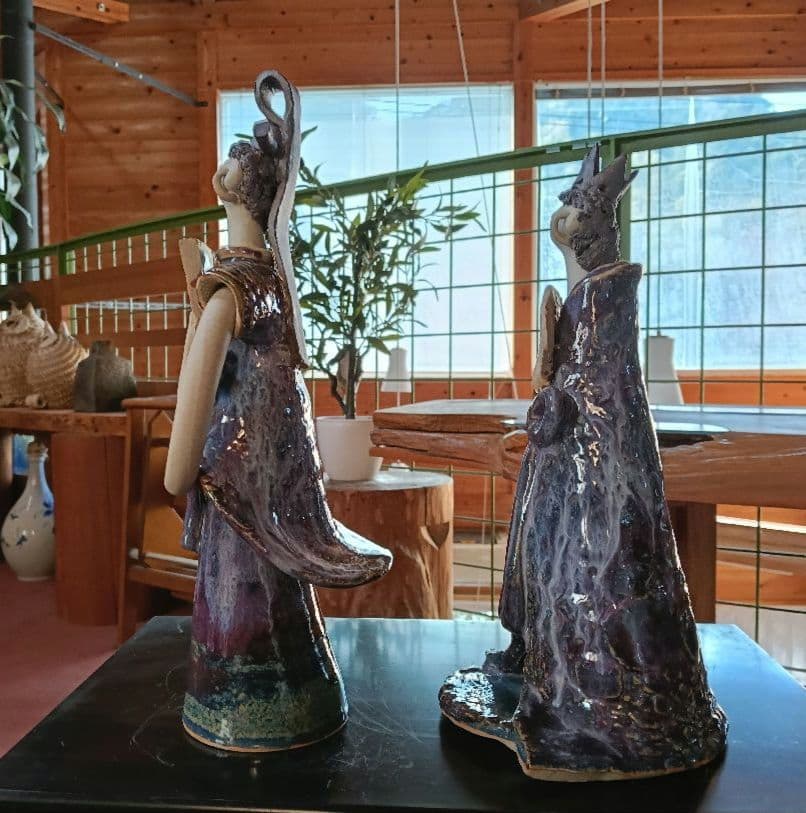 砥部焼　青芳人形　作家森元青芳　紫色のひな祭り人形 2体セット