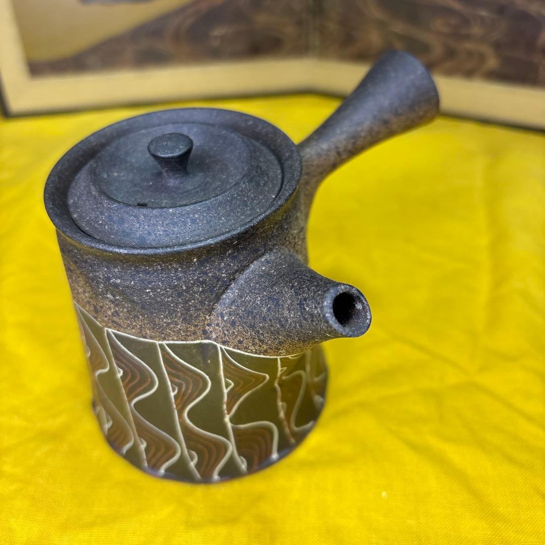 名工 沢田昭邨作　常滑焼　急須　　古美術　共箱　共布