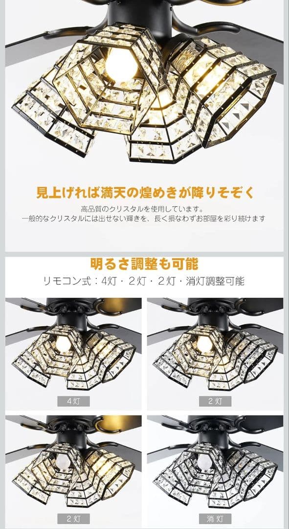 ブラック シーリングファン LEDリモコン付き