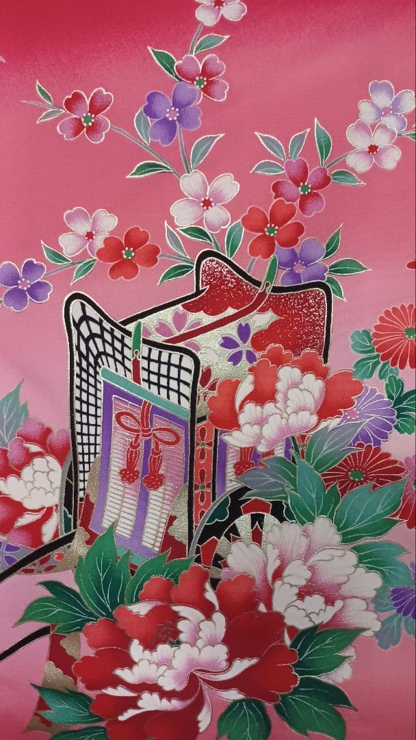 七五三　女の子着物 赤色 花柄 蝶刺繍 着物　3才