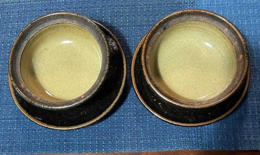 出西窯の黒い陶器製蓋つき煮物椀グラタン皿2個セット