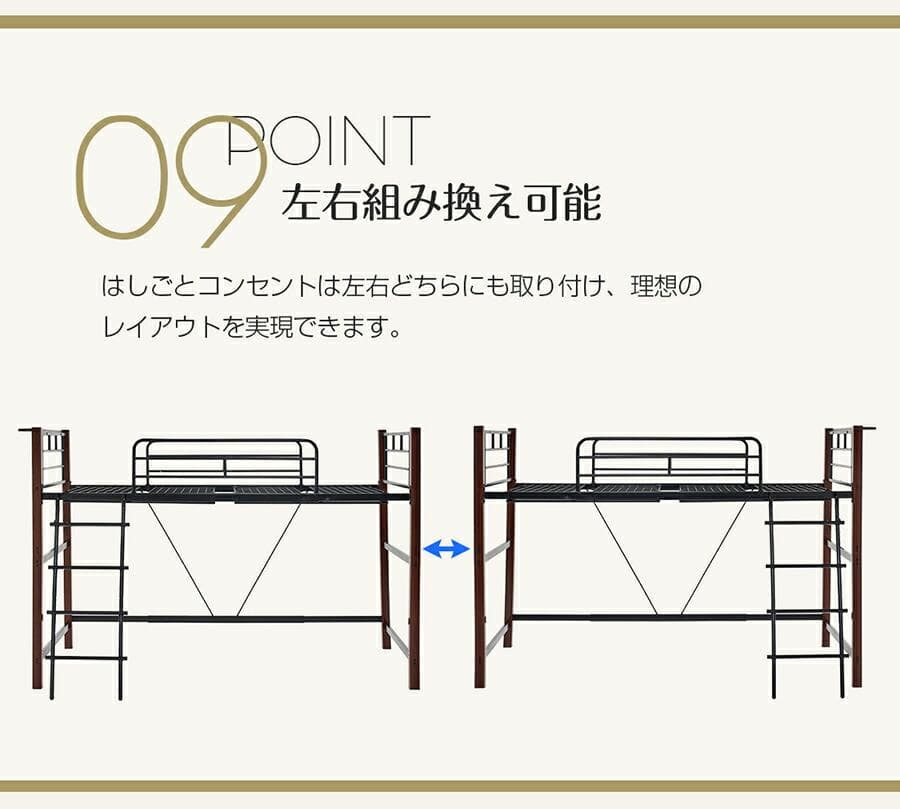 超人気！ロフトベッド【高さ130cm】収納 北欧風 大人 送料無料 BLACK