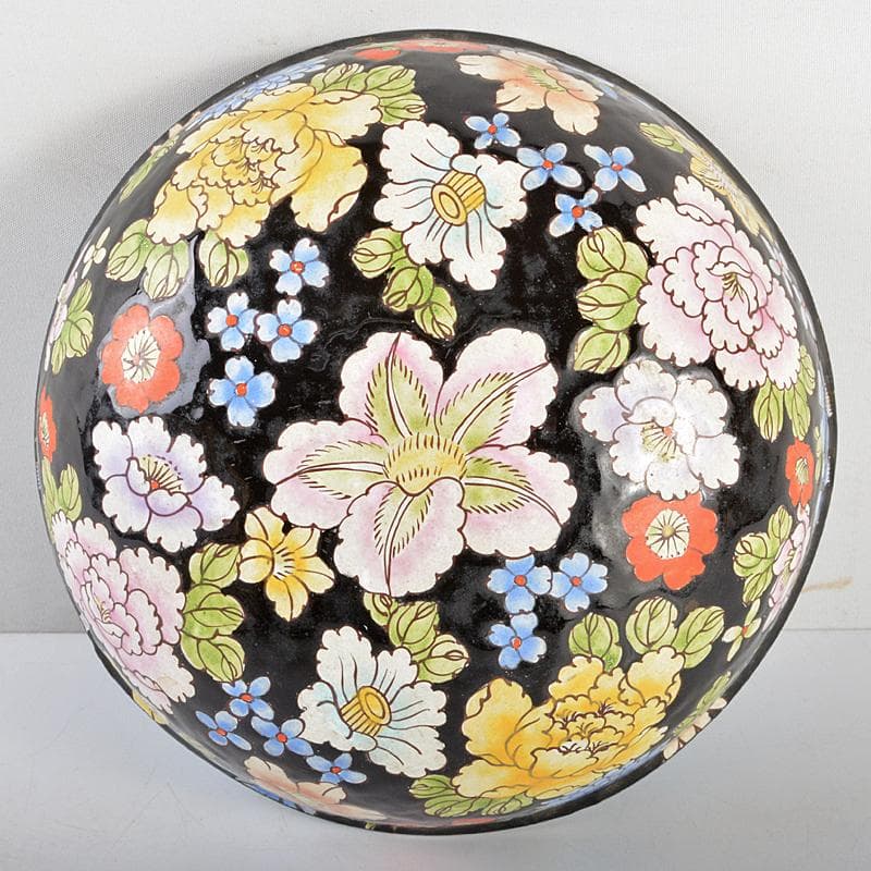 中国　古七宝琺瑯彩　百花文様　蓋壷　大茶壷　重さ約3.8kg　F　R5644B
