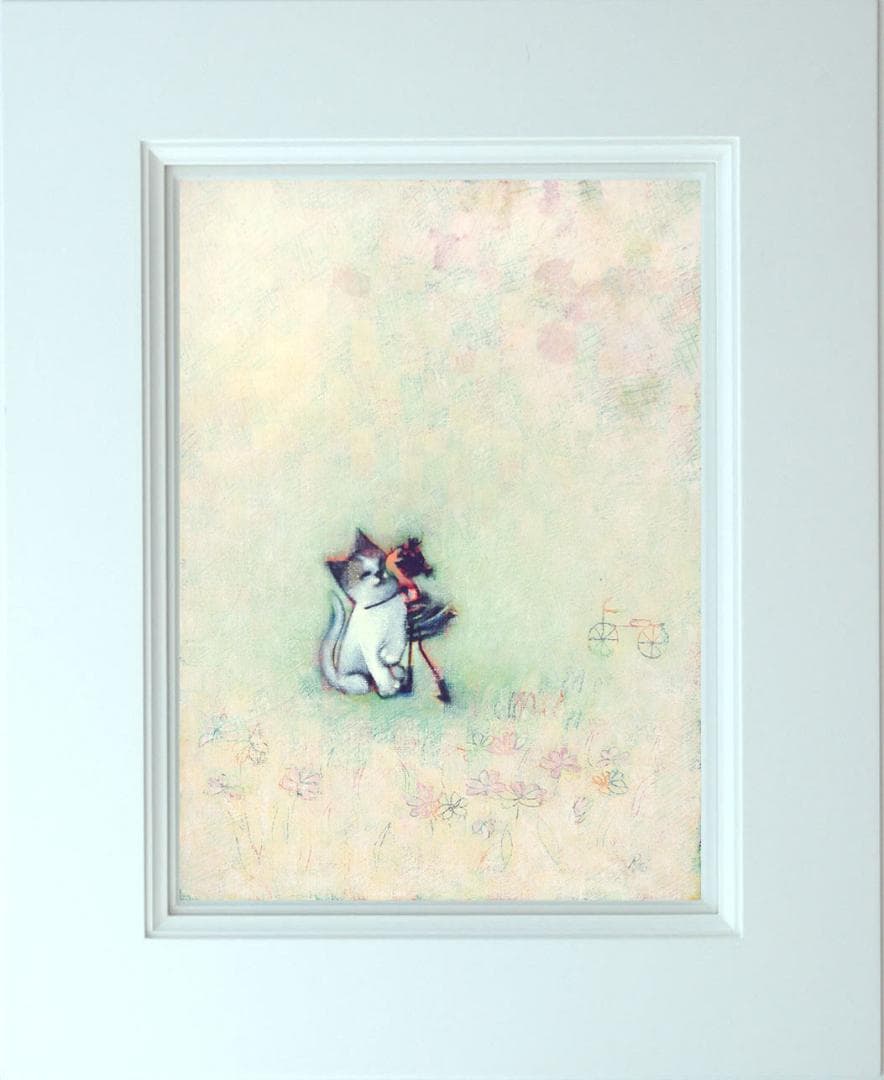 油絵 菅家令子 絵 絵画インテリア 額付(銀) F3-051621 子猫と女の子