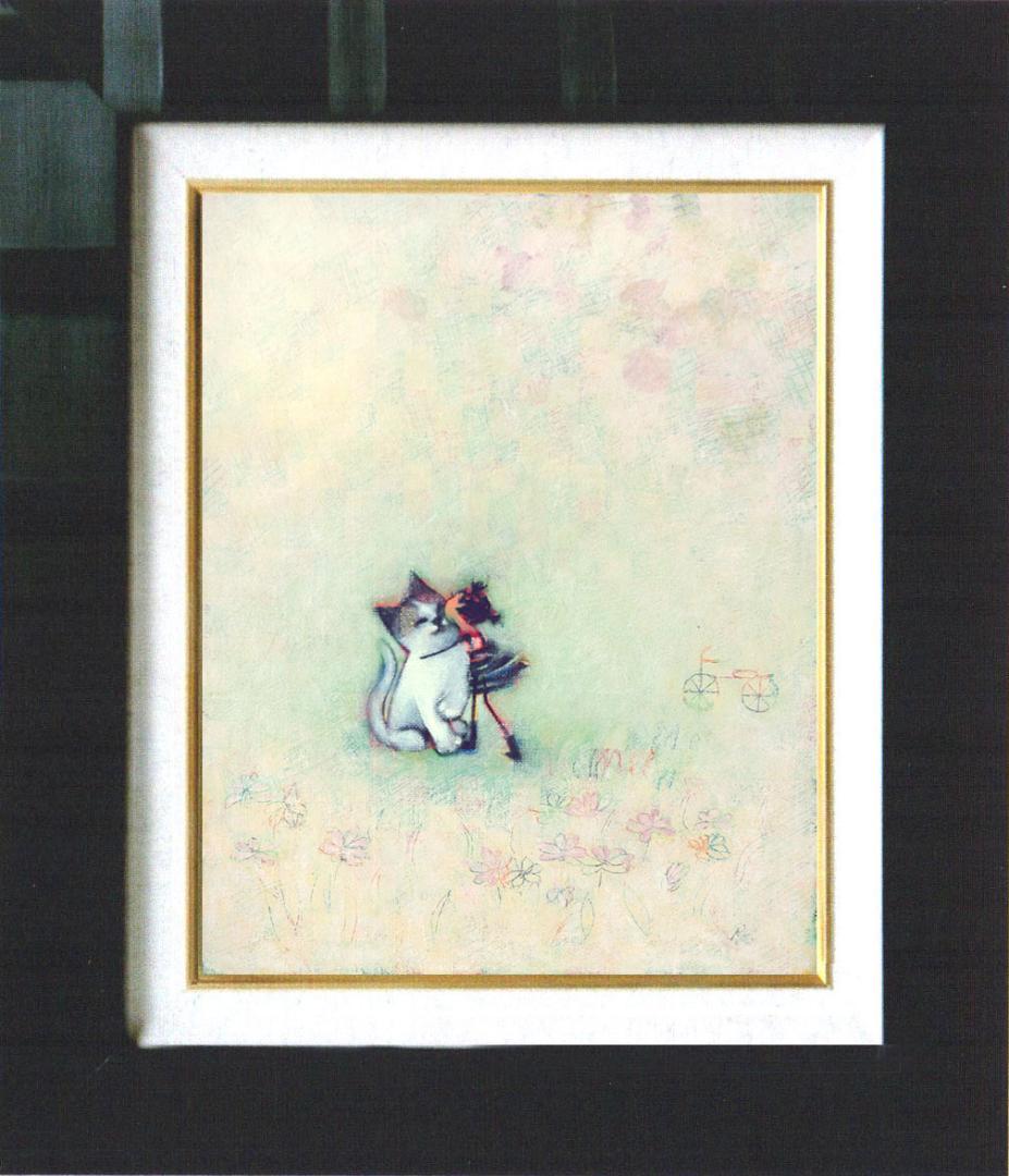 油絵 菅家令子 絵 絵画インテリア 額付(銀) F3-051621 子猫と女の子