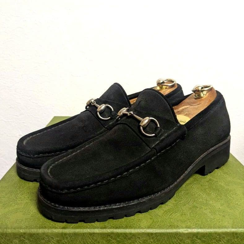 マカン　GUCCI　ホースビットローファー　スエード　黒　41 1/2
