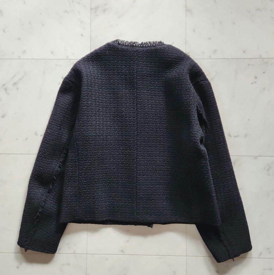 美品 定価3万 バンヤードストーム ノーカラージャケット 黒 ツイード ゆったり