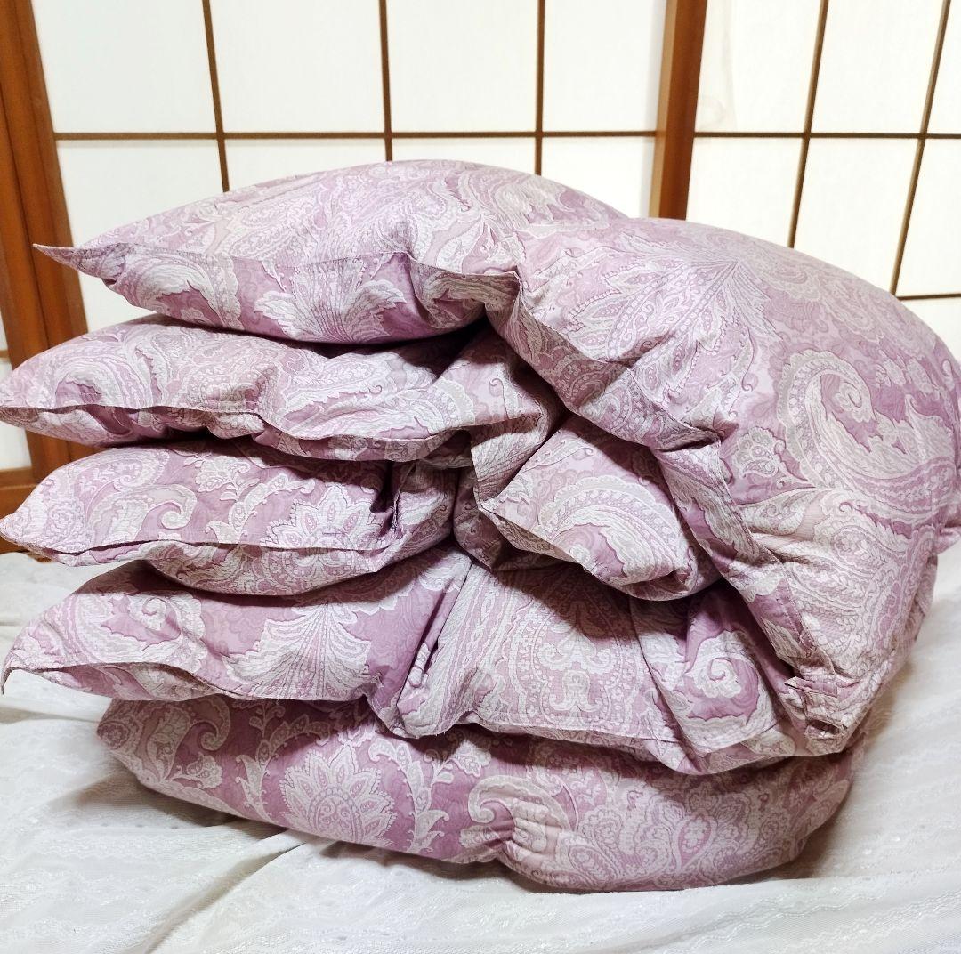 【美品】新品カバー付き　羽毛掛ふとん　日本製　シングル　ペイズリー柄