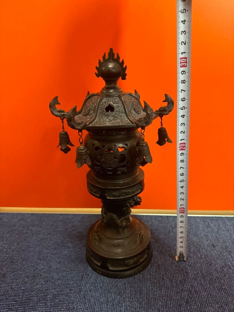 1848  古美術品　銅製　龍文　灯篭  置物　時代物