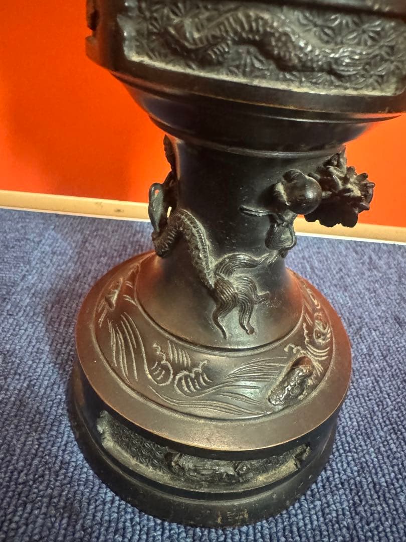 1848  古美術品　銅製　龍文　灯篭  置物　時代物