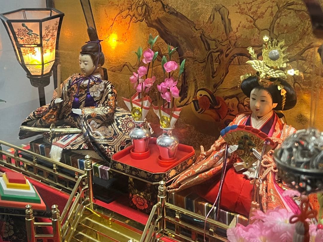 雛人形　親王飾　2人飾り　ガラスケース　オルゴール　元箱有　75×58×36cm