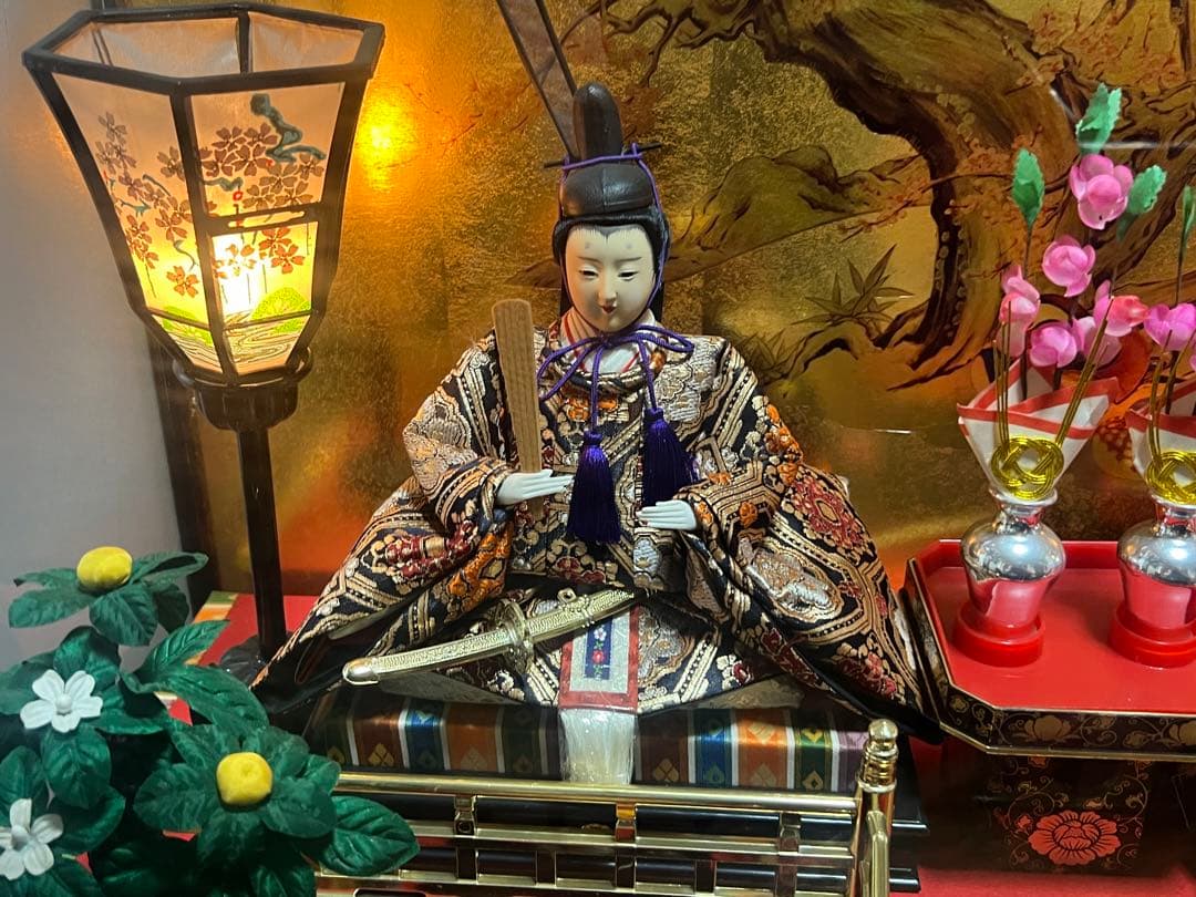 雛人形　親王飾　2人飾り　ガラスケース　オルゴール　元箱有　75×58×36cm