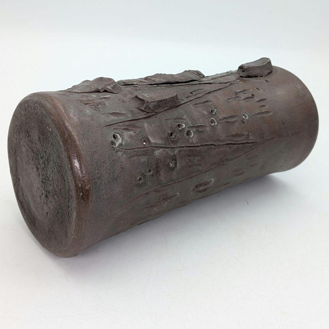 明治時代 備前焼 装飾花入 大黒天彫貼付 大黒様 七福神 縁起物 花器 花瓶