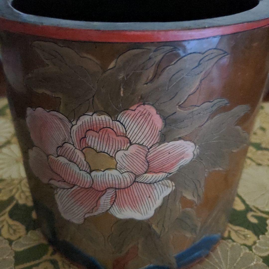 【最終価格】中国骨董　花鳥文時代筆筒　漆芸