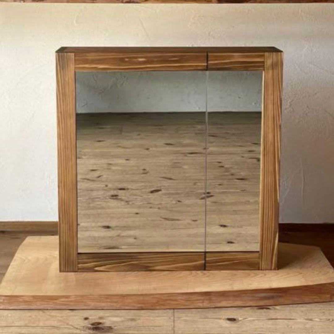 訳あり新品・未使用★木製壁掛け鏡　木製キャビネット