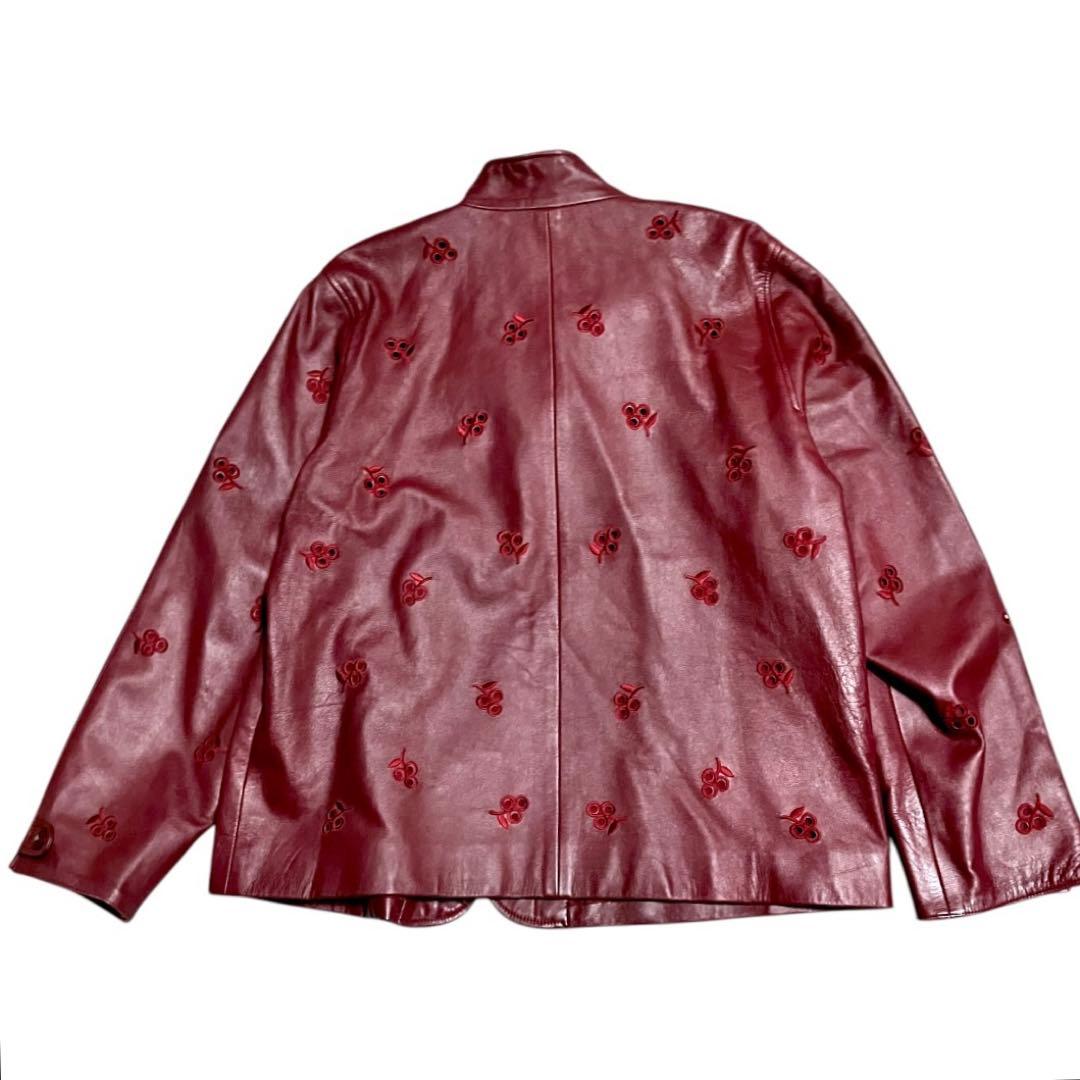 美品✨EMBA レザージャケット　フラワーカットワーク　ワイドシングルライダース