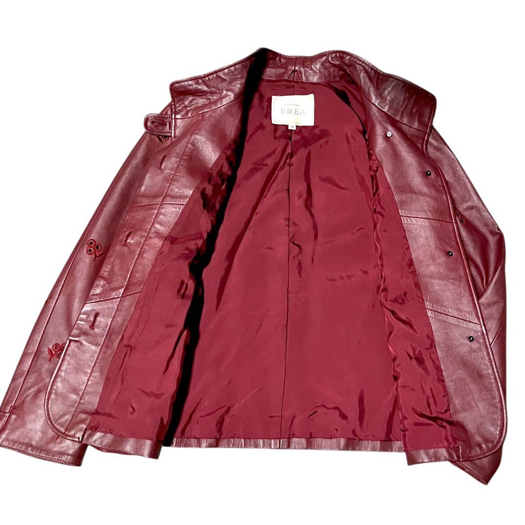 美品✨EMBA レザージャケット　フラワーカットワーク　ワイドシングルライダース