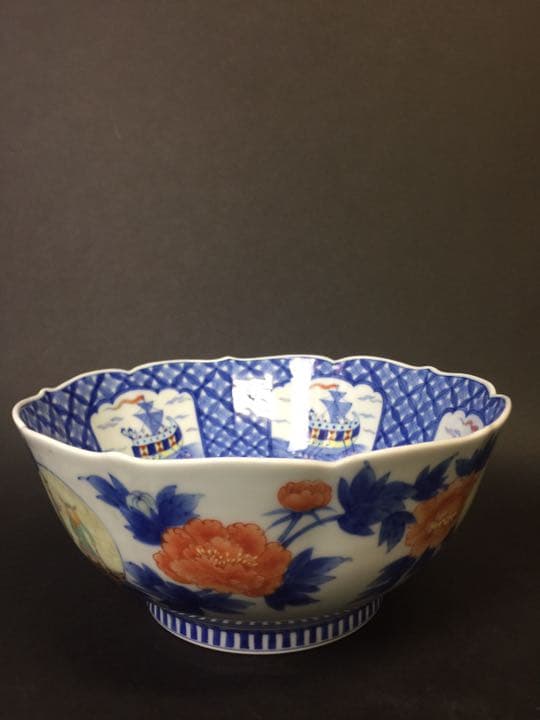 古い深川製磁の 花卉人物色絵 大鉢  明治期