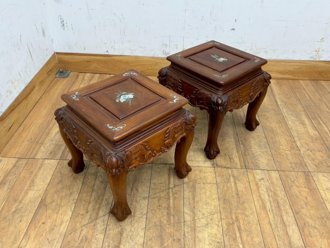 T7990☆美品☆花梨無垢材☆螺鈿細工☆応接6点セット☆唐木家具☆彫刻☆中国☆