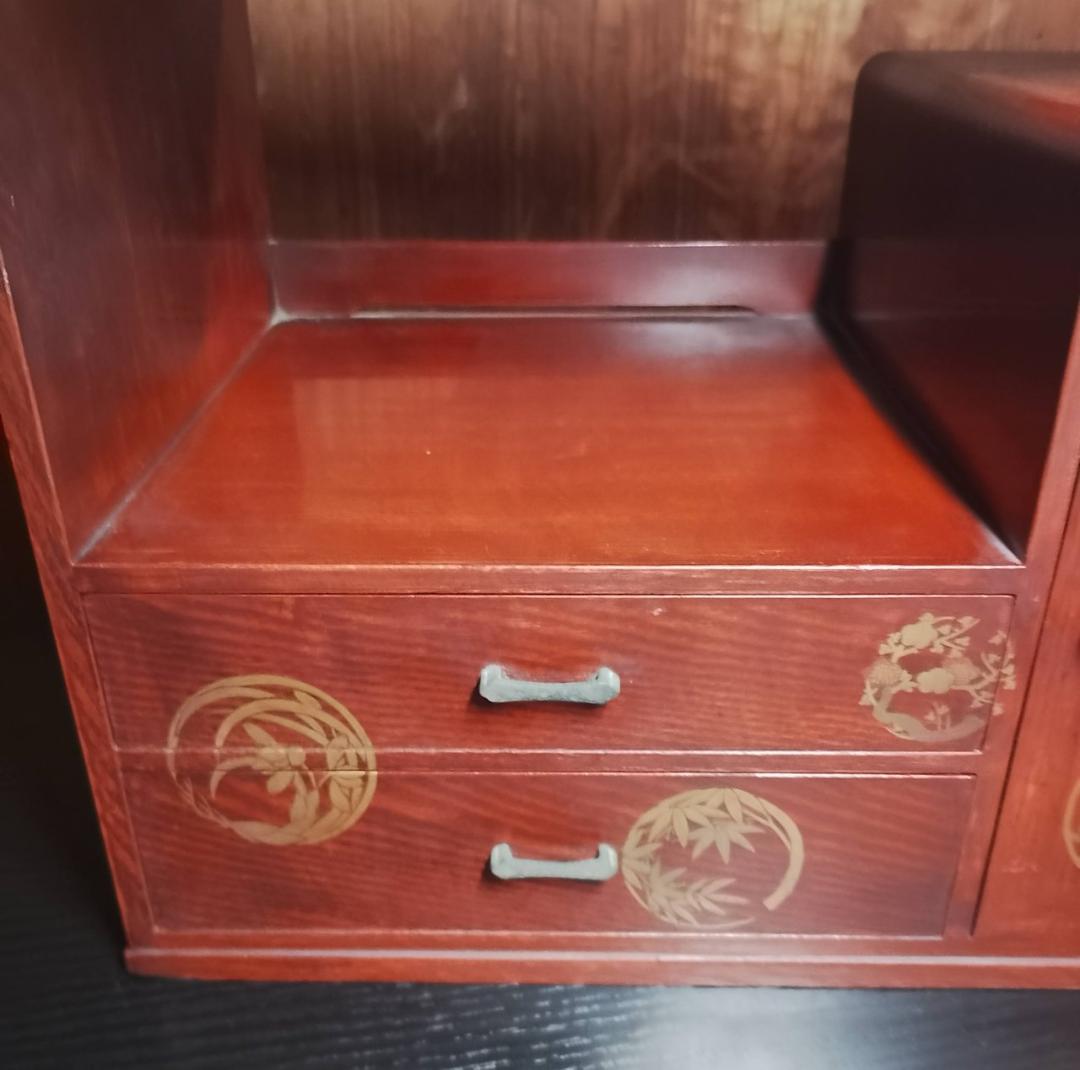 朱塗り 蒔絵 小箪笥 小引き出し 茶箪笥 金彩 和風 飾り棚