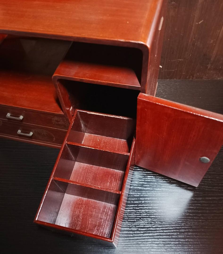 朱塗り 蒔絵 小箪笥 小引き出し 茶箪笥 金彩 和風 飾り棚