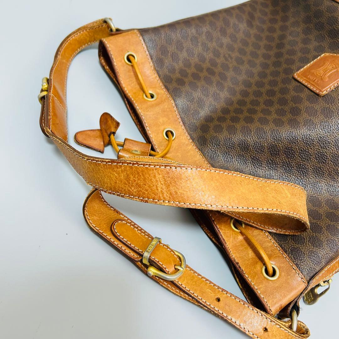 CELINE セリーヌ ショルダーバッグ 巾着バッグ マカダム柄 ブラウン