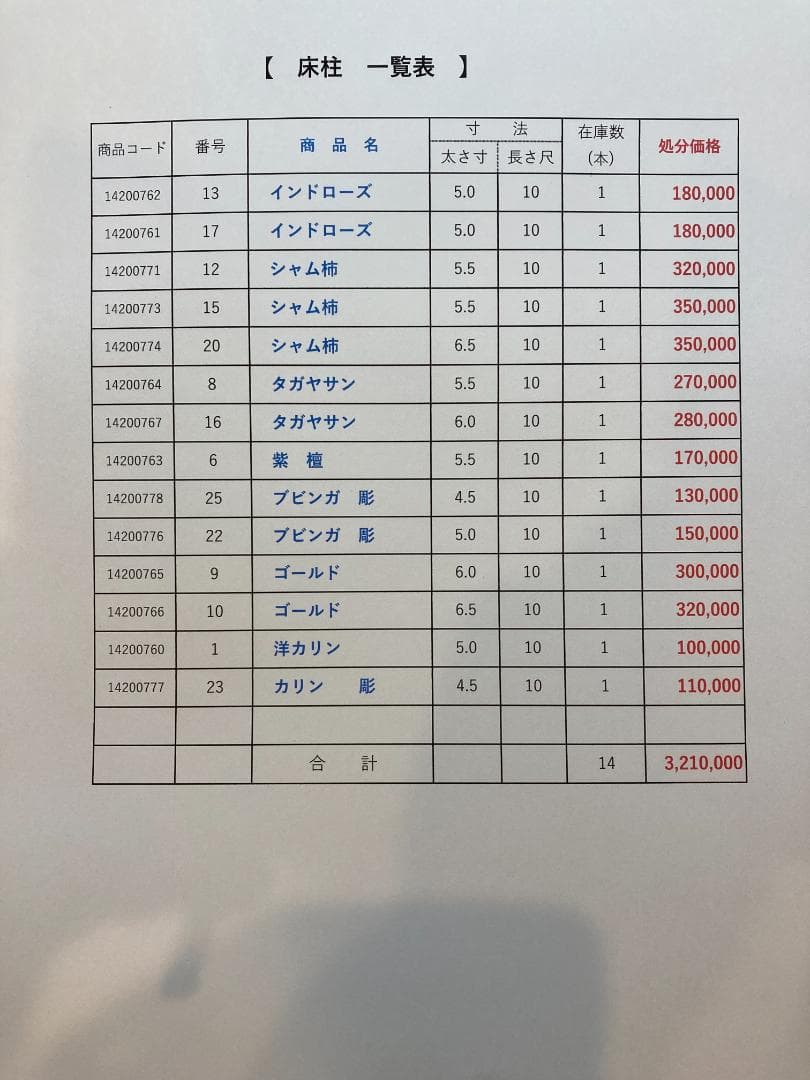 床柱　ゴールド　6寸（18ｃｍ）