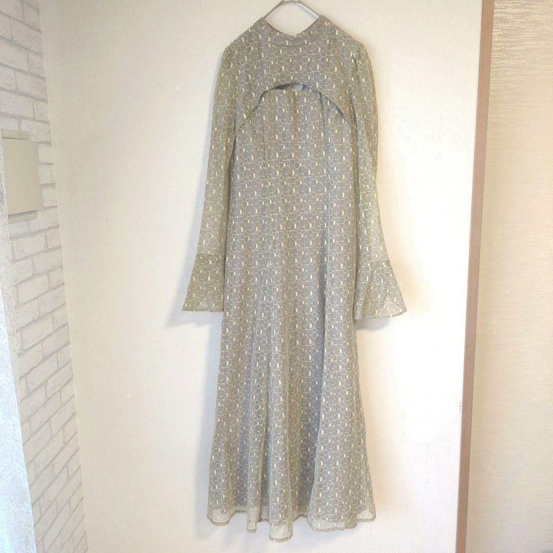 極美品 ANDRESD アンドレスド バックオープンジオメトリックドレス L