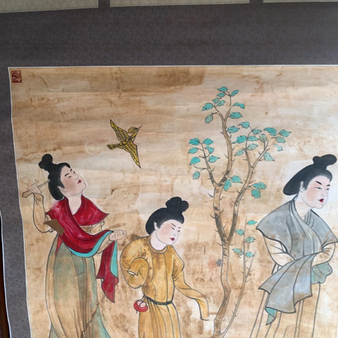 観鳥捕蝉図 作者不詳　掛け軸　和紙