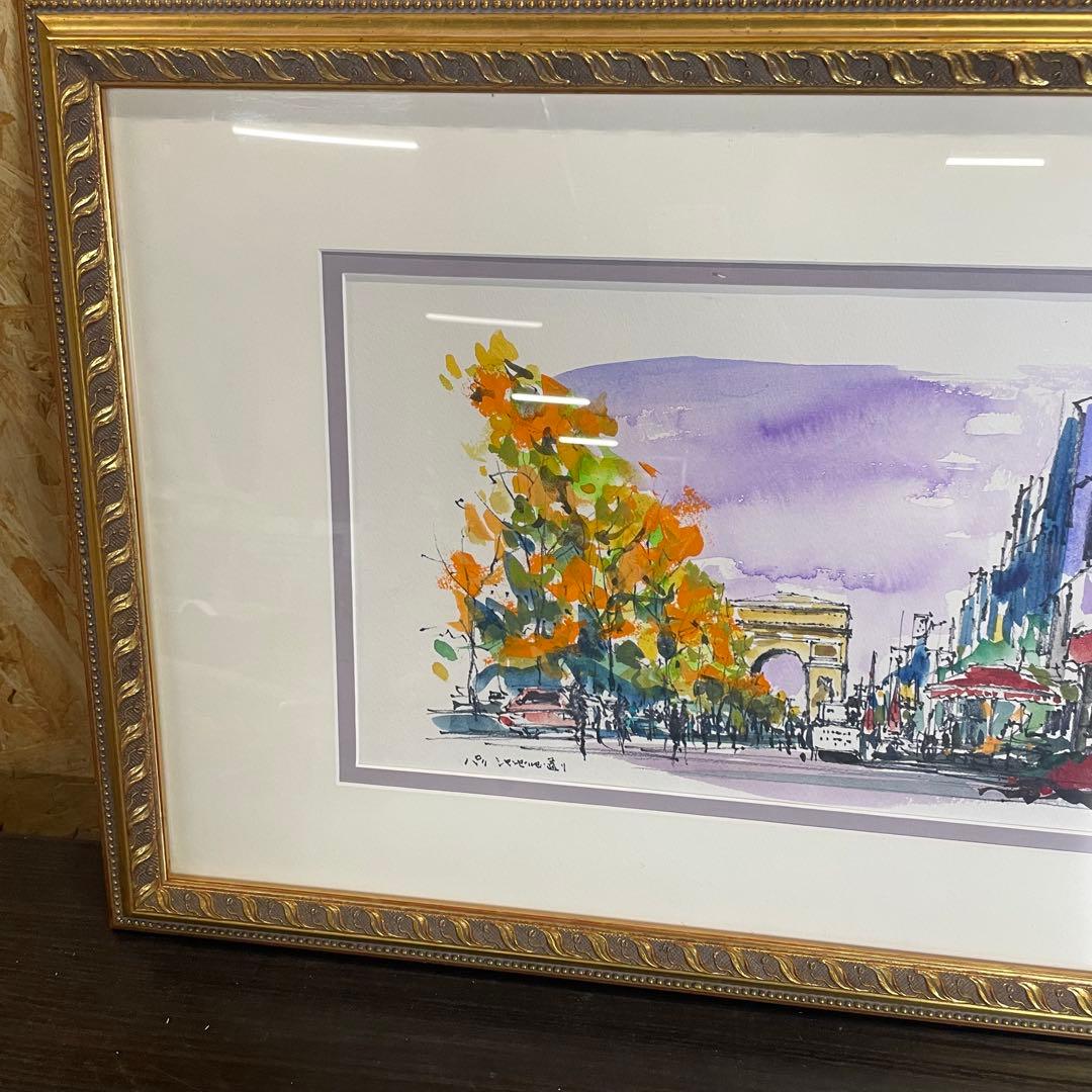 d*2様 【匿名発送】石岡剛 油絵　シャンゼリゼ大通り　風景画 額装 絵画 イン