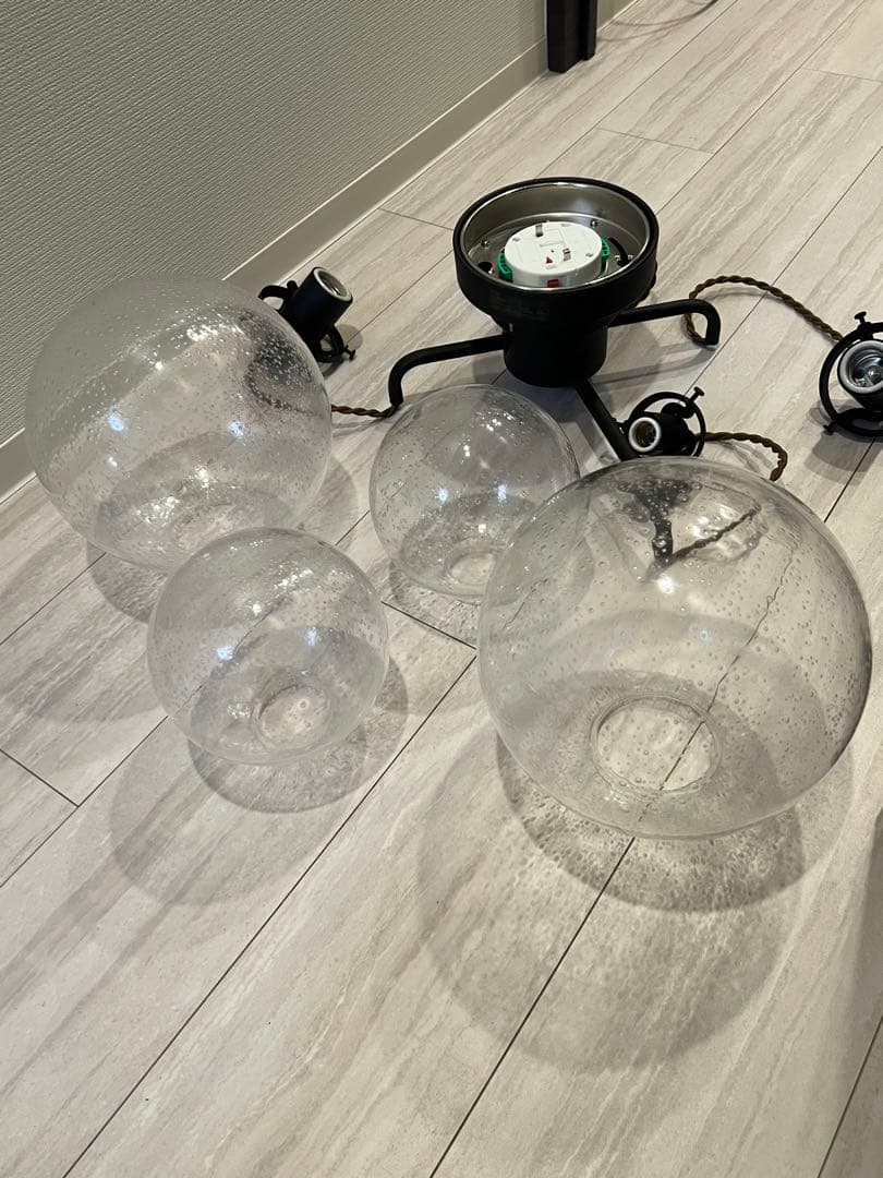 4灯 気泡入りガラス ペンダントライト オレリア シーリング
