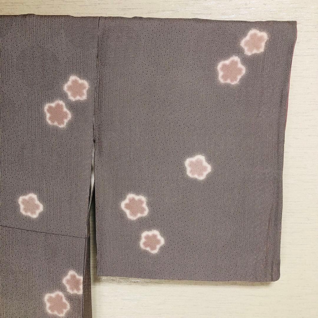 【美品　トールサイズ】江戸小紋　竹縞　桜　正絹　袷　裄丈70 身丈172