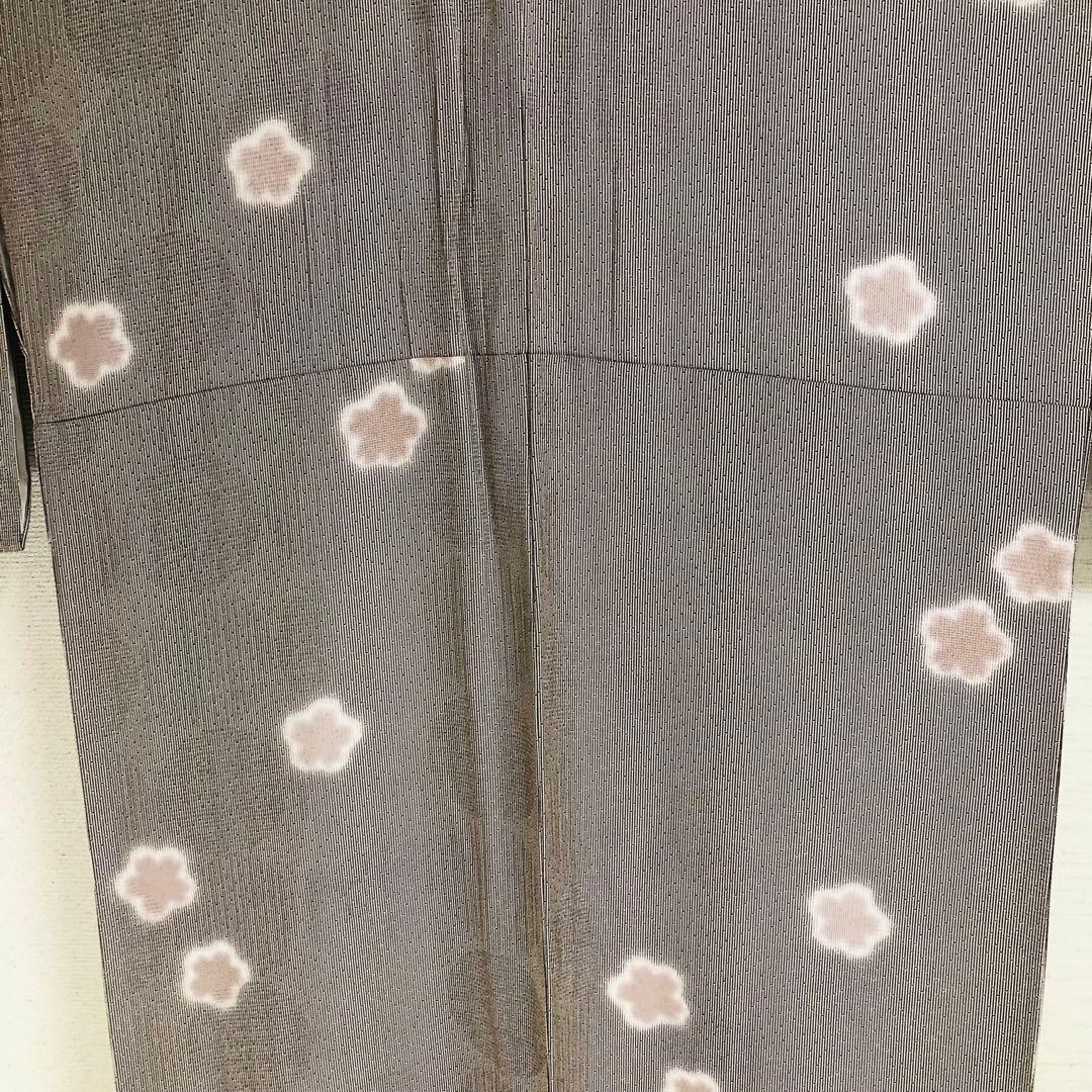 【美品　トールサイズ】江戸小紋　竹縞　桜　正絹　袷　裄丈70 身丈172
