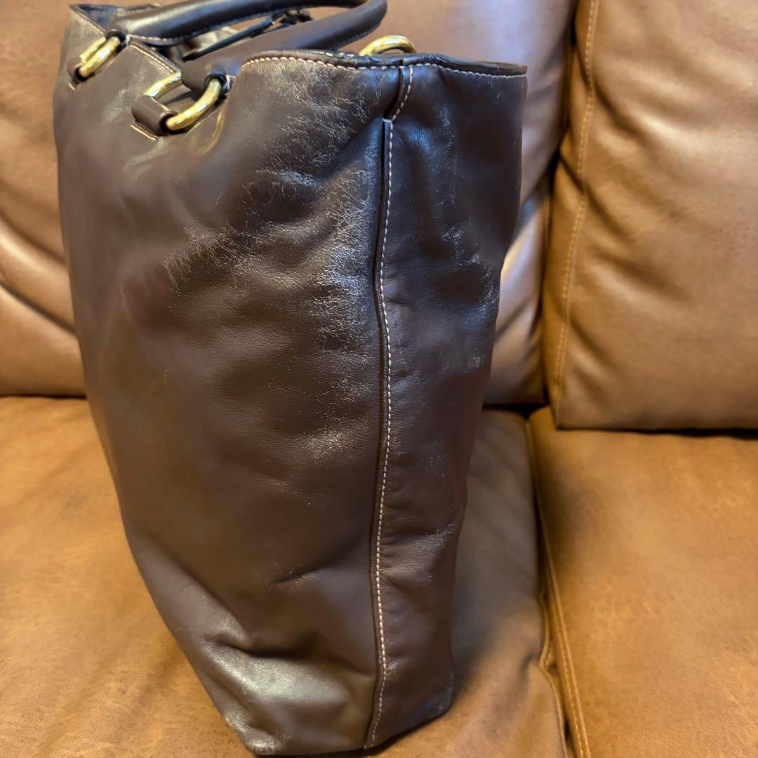 PRADA プラダ ビンテージ レザー 2Way ショルダートートバッグ 茶色
