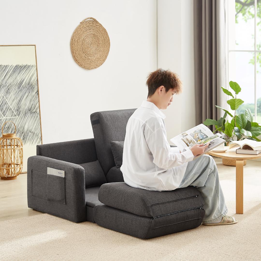 【新品】収納付き2人掛けソファ 木脚着脱可能 コンパクト