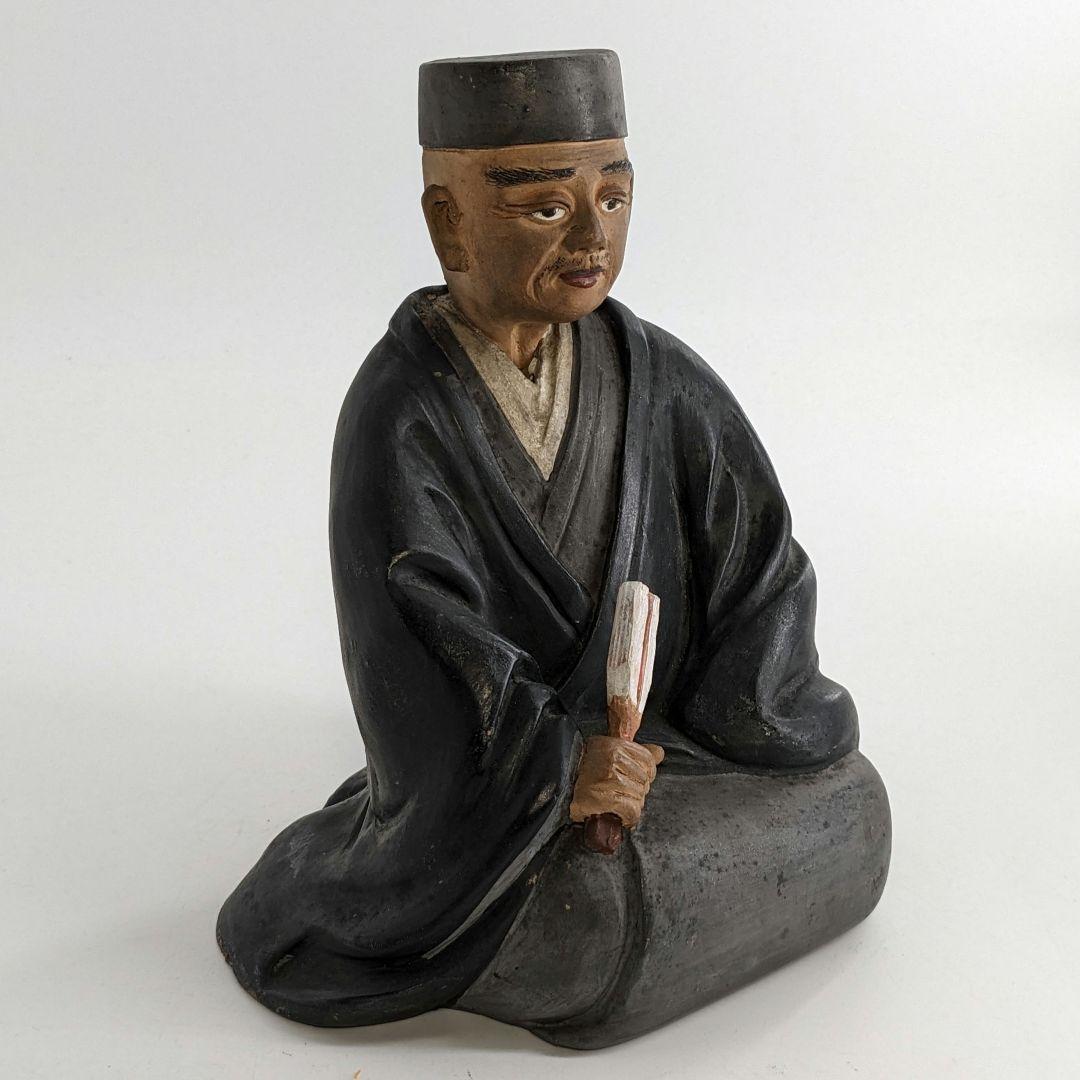 英昌堂泰山 京焼 千利休像 共箱合布 清水焼 陶器人形 置物 彩色陶器 千宗易
