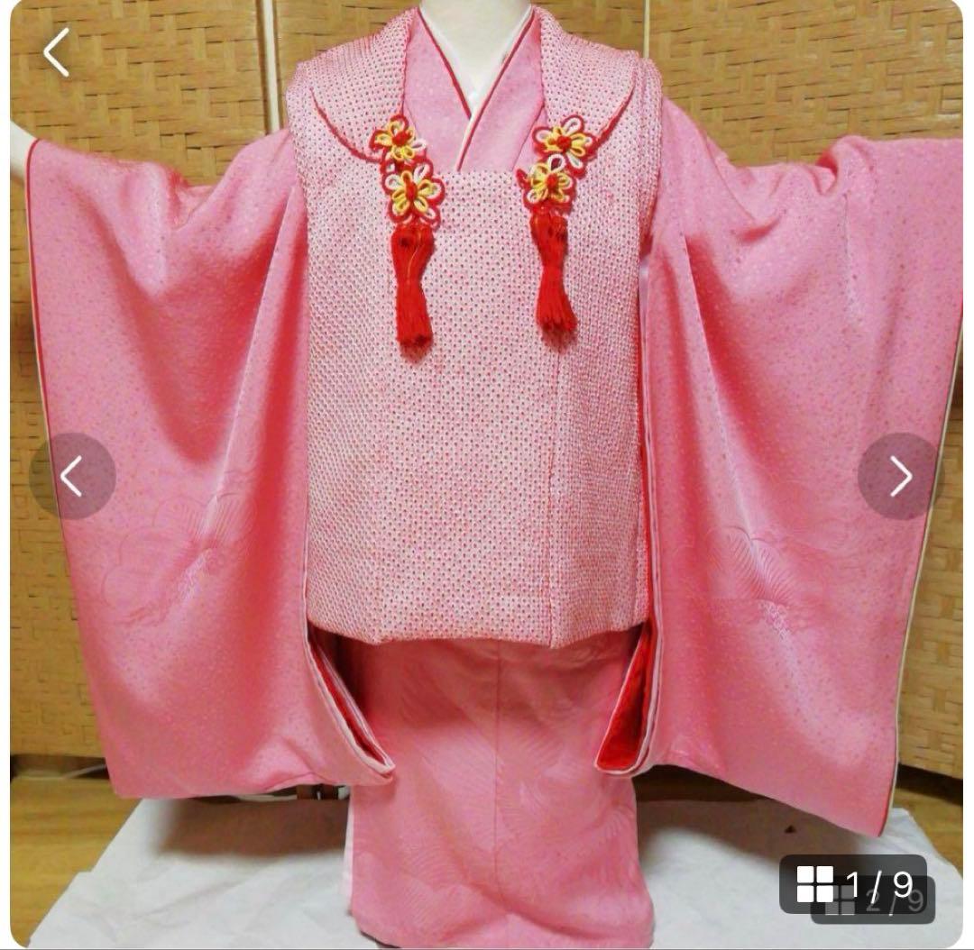 七五三　正絹着物セット　被布　総絞り　新品　未使用品　3歳　桃色　ピンク色