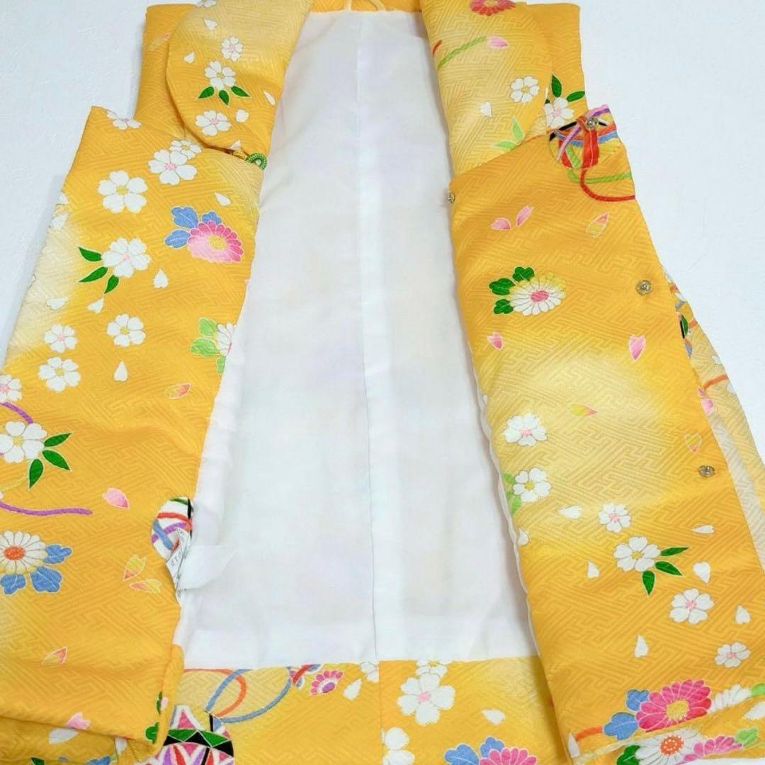 【美品】七五三 正絹被布コート 黄 花柄 3歳 女の子
