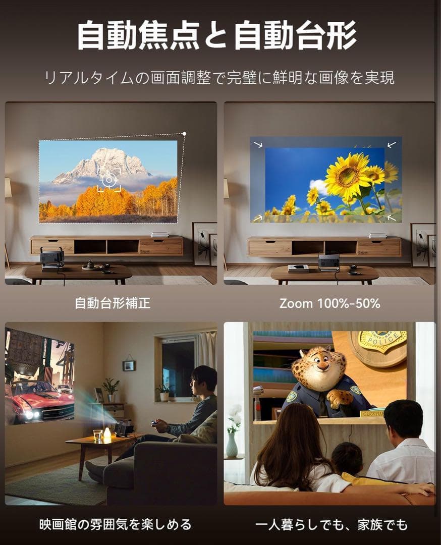 プロジェクター 小型 4K対応 スマホ 1080P 360°回転 Netflix