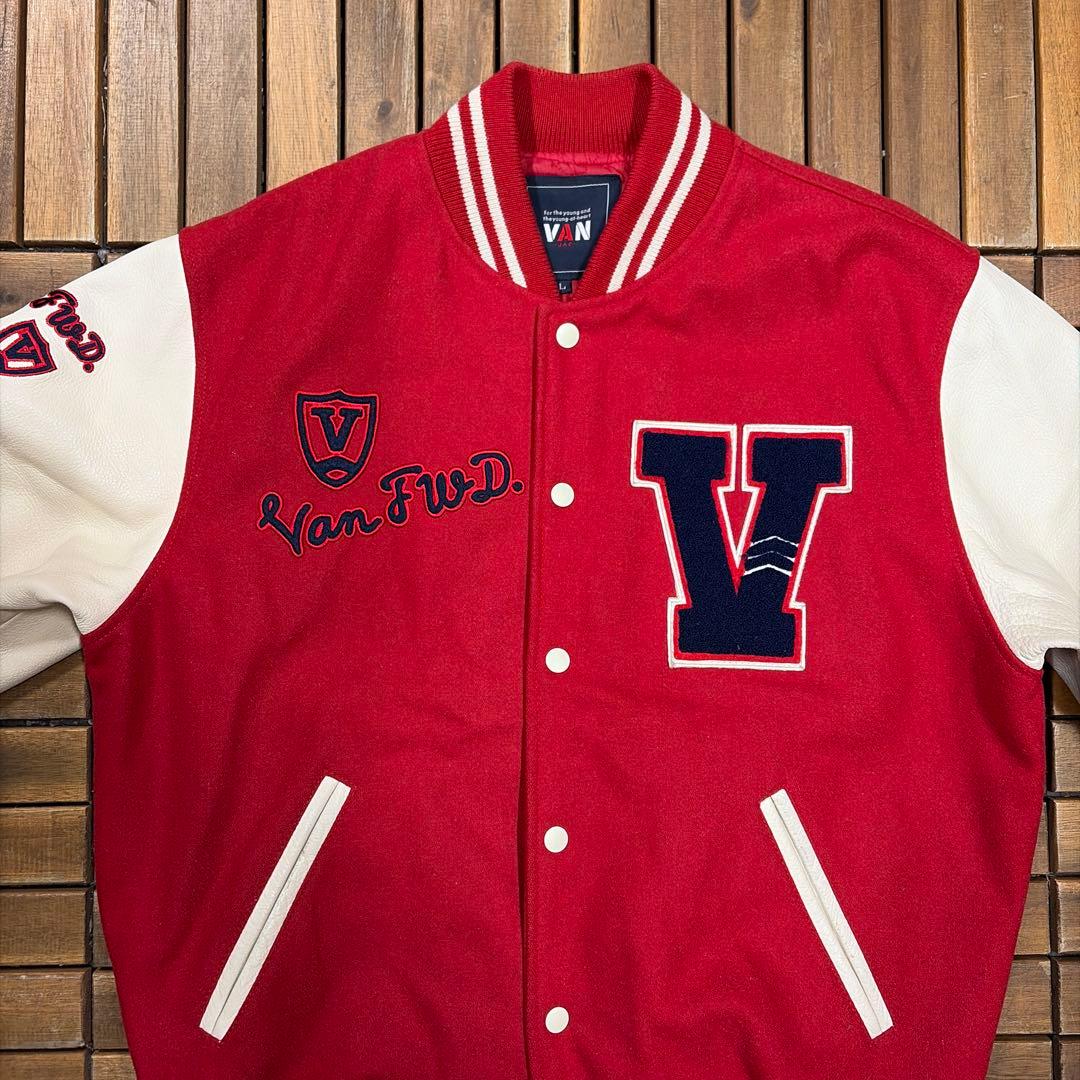 VAN JACKET ヴァンジャケット スタジャン 袖レザー 本革 アーチロゴ