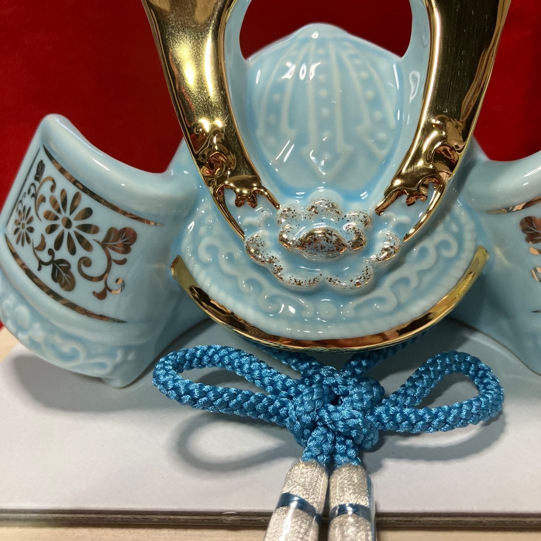 薬師窯　陶磁器 染絵出世兜 天色 五月人形　節句
