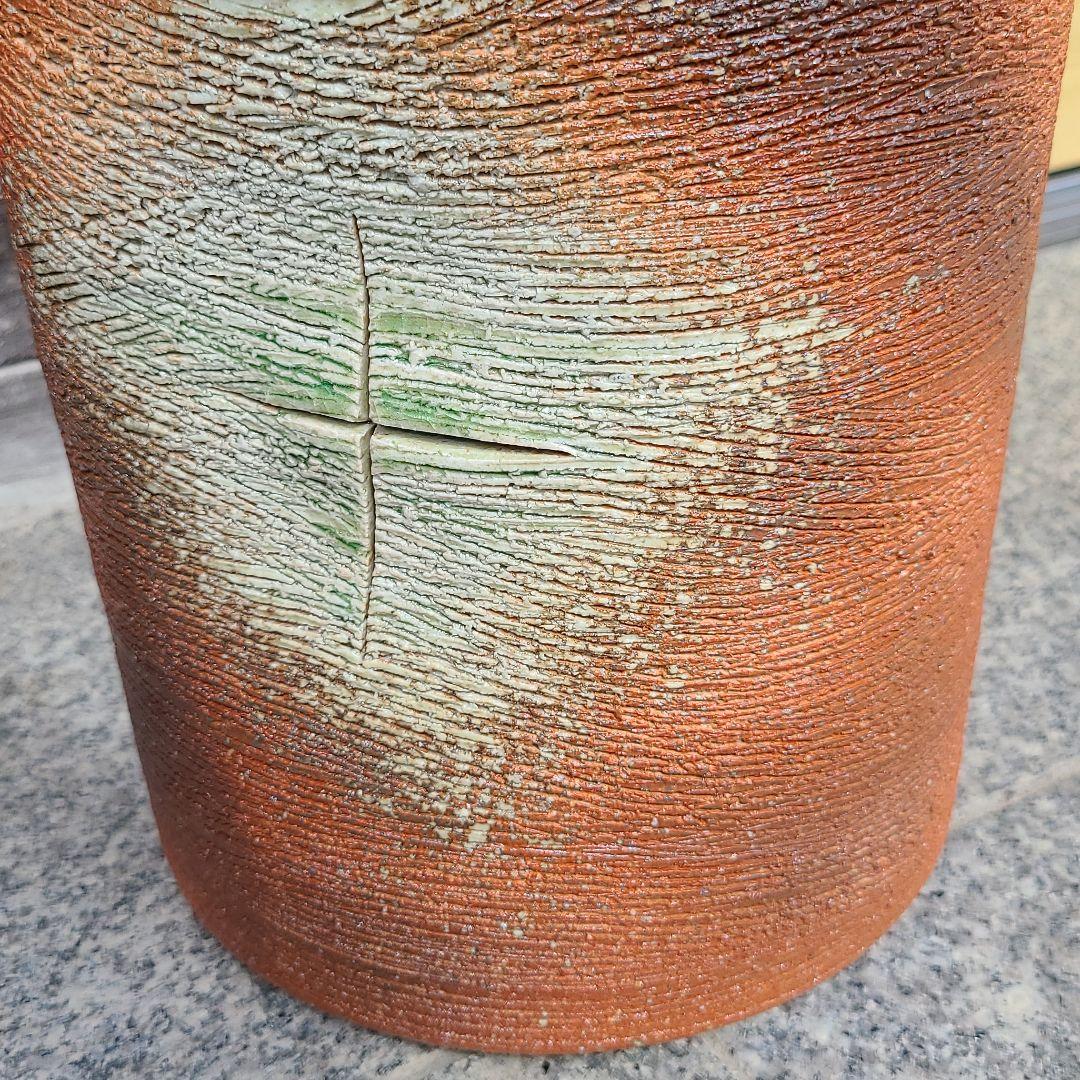 信楽焼傘立て 火色灰釉 高さ４６cm