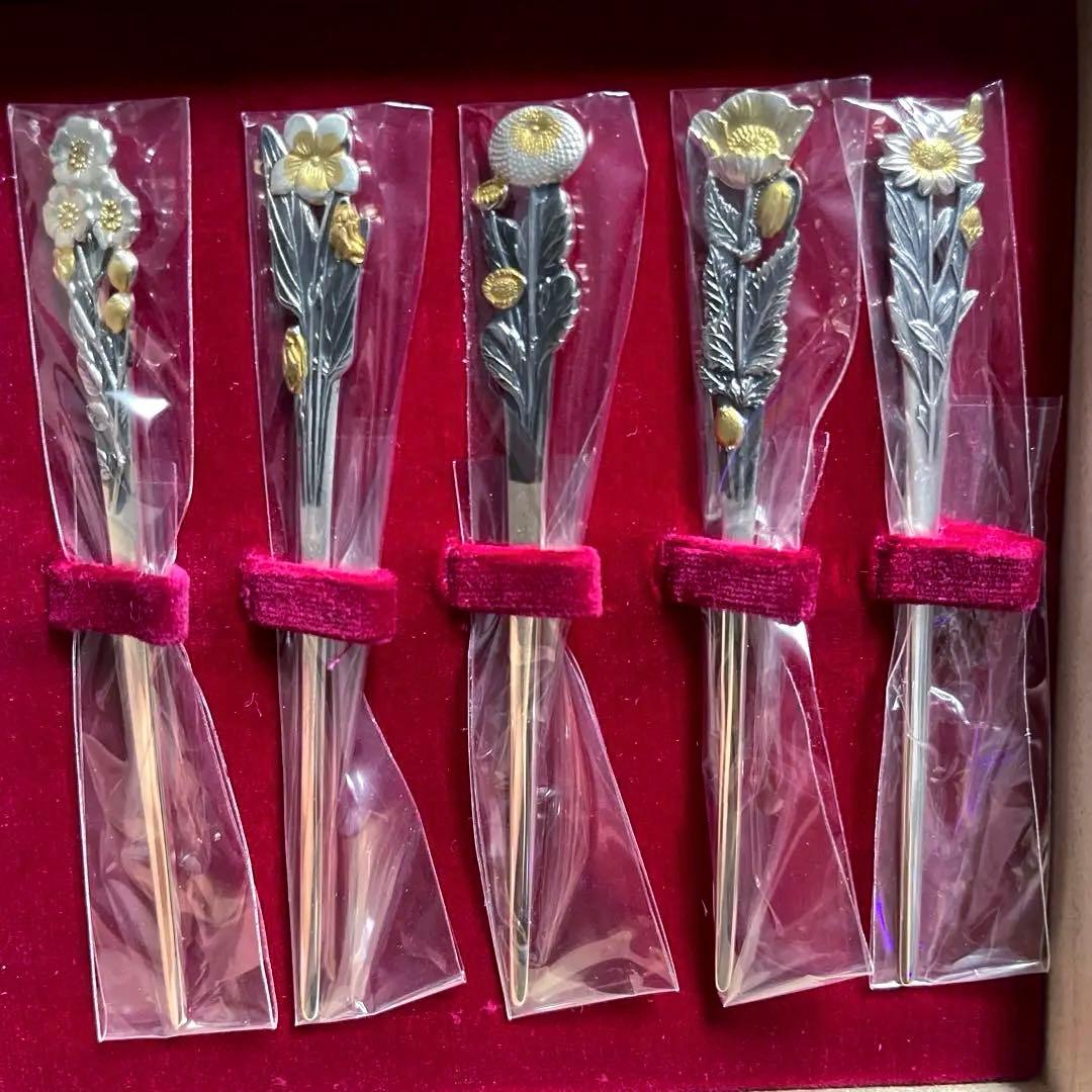 WAKO 和光 銀製 菓子楊枝 5本セット 花のデザイン