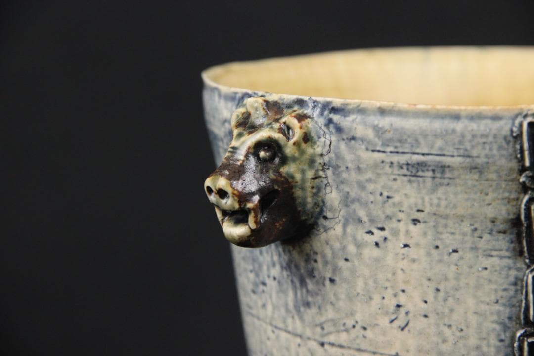 現代アート　西川勝 作　灰釉陶彩 三獣三足器　 花器・壺EN11-12