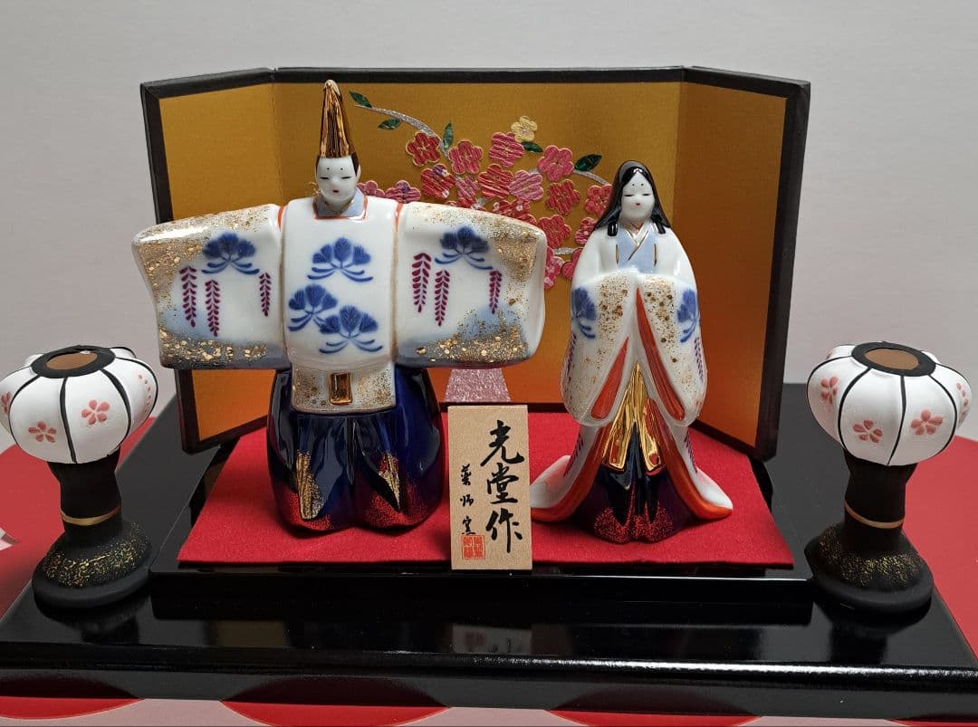 ③ひな人形 親王飾り 立ち雛 青
