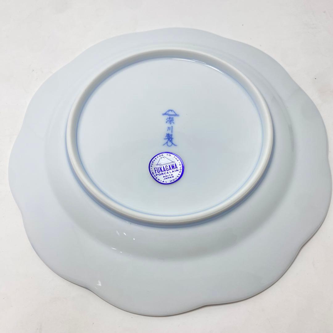 【未使用品】深川製 染付 木蓮 ケーキ皿 直径 約20cm 宮内庁御用達