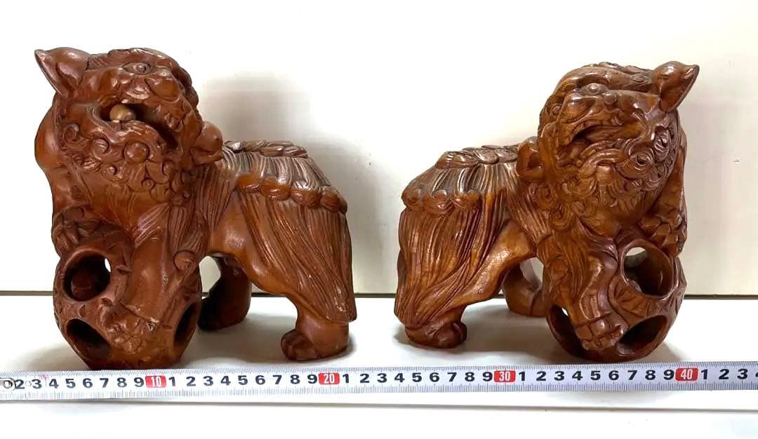 骨董品　置物　対の狛犬　細工品　シーサー　？