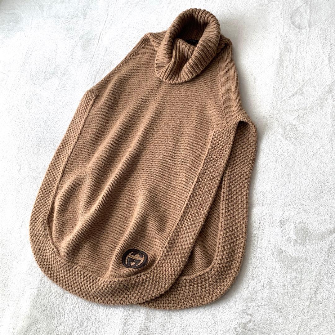 【美品】 GUCCI タートルネック ニット ポンチョ ベスト GGロゴ ケープ