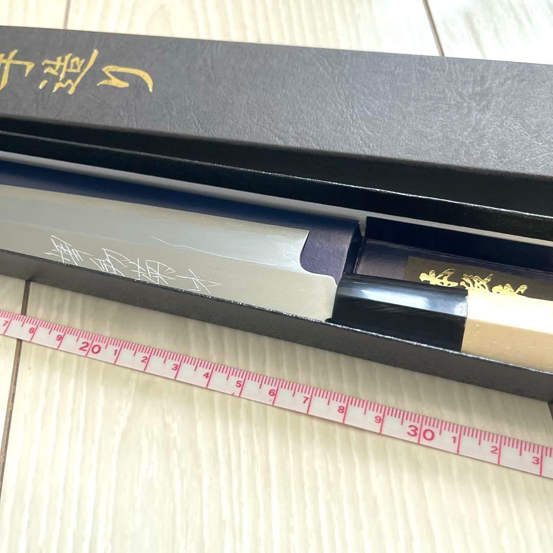 10. 新品 未使用 刀匠 剱菊水 ふぐ引き包丁 青銅波入 本霞研ぎ 27cm