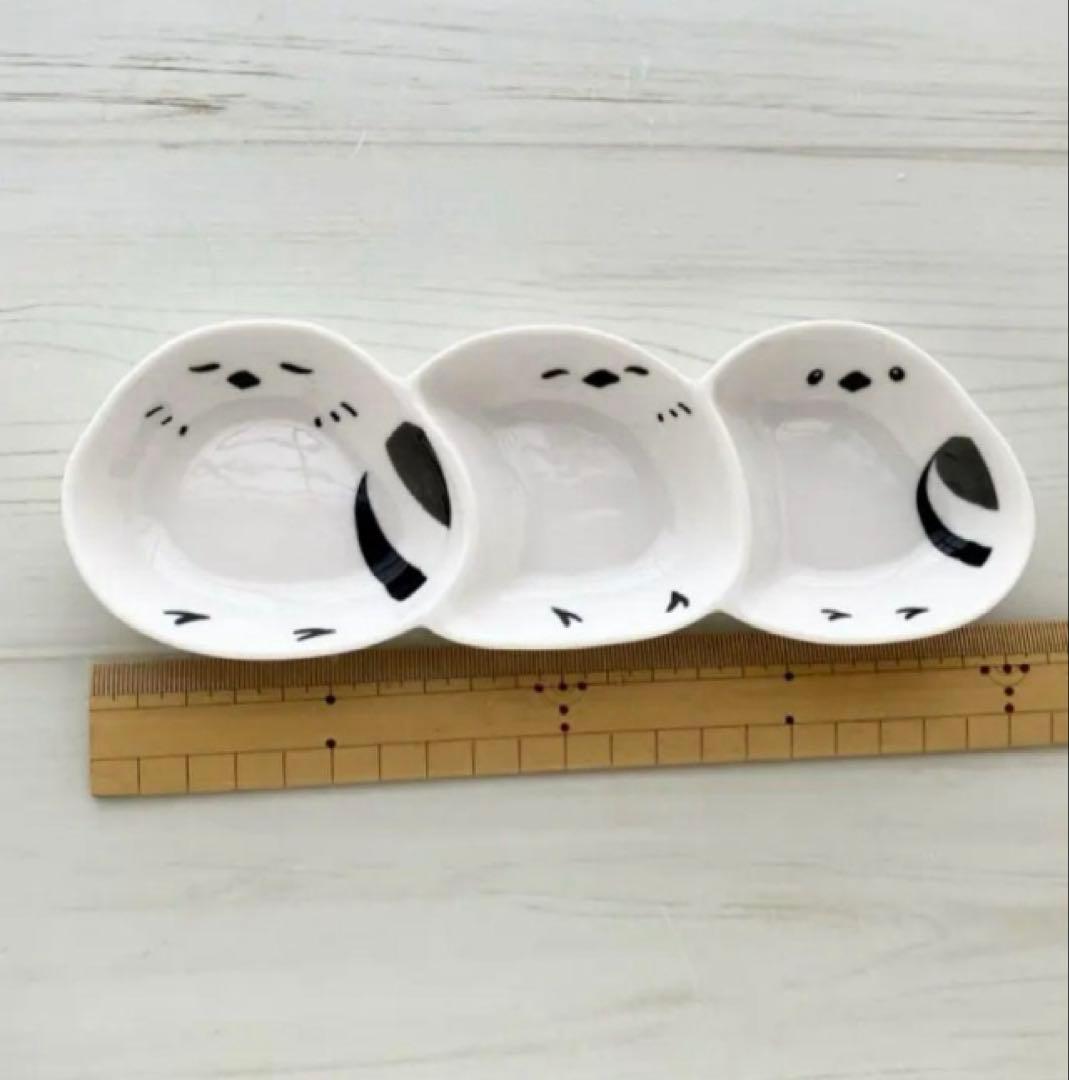 新品2点セット　まんまる シマエナガ　鳥　三連皿　小鉢 三連　とり　トリ